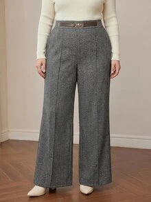 MOTF PREMIUM CELANA PAKET KOMUT WANITA UKURAN BESAR DARI WOL MOTIF HERRINGBONE ELEGAN UNTUK MUSIM GUGUR/DINGIN - Grey - View 5