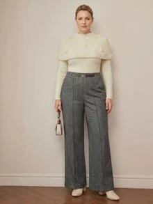 MOTF PREMIUM CELANA PAKET KOMUT WANITA UKURAN BESAR DARI WOL MOTIF HERRINGBONE ELEGAN UNTUK MUSIM GUGUR/DINGIN - Grey - View 3