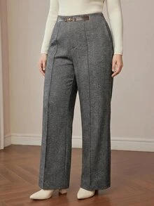 MOTF PREMIUM CELANA PAKET KOMUT WANITA UKURAN BESAR DARI WOL MOTIF HERRINGBONE ELEGAN UNTUK MUSIM GUGUR/DINGIN - Grey - View 6