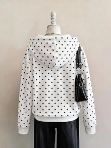 SHEIN EZwear 波點印花連帽衛衣，適合秋季穿著，休閒 Y2K 極簡浪漫復古韓風，黑色波點藍色，日常校園穿搭 - 彩色 - 查看 2