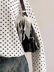 SHEIN EZwear 女款休閒露肩寬鬆波點衛衣，秋冬款，百搭，適合外出、街頭風、日常通勤、約會、派對、夏季、聖誕節、新年、感恩節、婚禮、海灘、畢業典禮，優雅時尚 - 彩色 - 查看 3