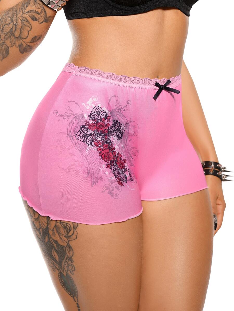 AltBold Women's 1pc Pink Gothic Cross Design Hipster Panties - Pink - View 1