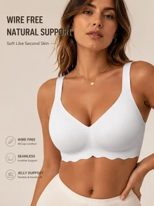 LustreForm 1件女款素色無縫不對稱波浪邊不可拆卸內襯無鋼圈內衣 - 白色 - 查看 7