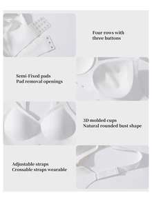 LustreForm 1件女款素色無縫不對稱波浪邊不可拆卸內襯無鋼圈內衣 - 白色 - 查看 8