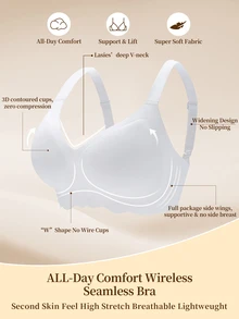 LustreForm 1件女款素色無縫不對稱波浪邊不可拆卸內襯無鋼圈內衣 - 白色 - 查看 9