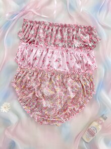 Nora Wilde 3pcs Plus Size Women's Gentle Pink Ditsy Floral Triangle Panties Set - Multicolor - View 2