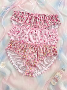 Nora Wilde 3pcs Plus Size Women's Gentle Pink Ditsy Floral Triangle Panties Set - Multicolor - View 1