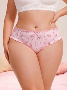 Nora Wilde 3pcs Plus Size Women's Gentle Pink Ditsy Floral Triangle Panties Set - Multicolor - View 4