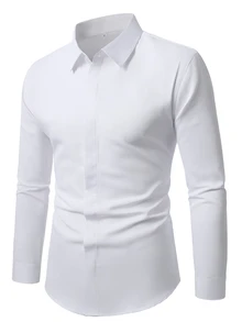Manfinity Mode Men's Light Business Style All-Match White Shirt With Diagonal Texture Hidden Placket Mature Casual Long Sleeve Shirt For Office Commute Versatile - White - View 8