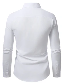 Manfinity Mode Men's Light Business Style All-Match White Shirt With Diagonal Texture Hidden Placket Mature Casual Long Sleeve Shirt For Office Commute Versatile - White - View 2