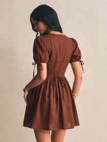 Poéselle 女款夏季休閒純色迷你洋裝 - 咖啡棕 - 查看 3