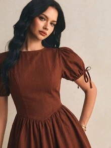 Poéselle 女款夏季休閒純色迷你洋裝 - 咖啡棕 - 查看 7