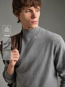 Calmiston Men's Solid Color Stand Collar Long Sleeve Casual Versatile Sweater - Multicolor - View 1