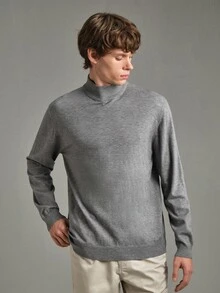 Calmiston Men's Solid Color Stand Collar Long Sleeve Casual Versatile Sweater - Multicolor - View 3