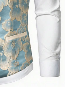 Manfinity AFTRDRK Rompi Jas Bisnis Pria Biru Jacquard Tanpa Lengan Kancing Tunggal Potongan Ramping - Biru - View 4