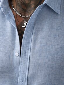 Manfinity CasualCool White Casual Linen Long Sleeve Shirt - Blue - View 3