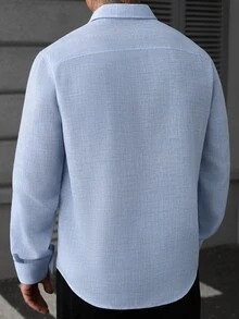 Manfinity CasualCool White Casual Linen Long Sleeve Shirt - Blue - View 2