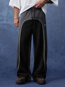 PAVTROS Pantalones de chándal casuales para hombre con bloques de color, cintura con cordón y estampado de letras - Multicolor - Ver 4