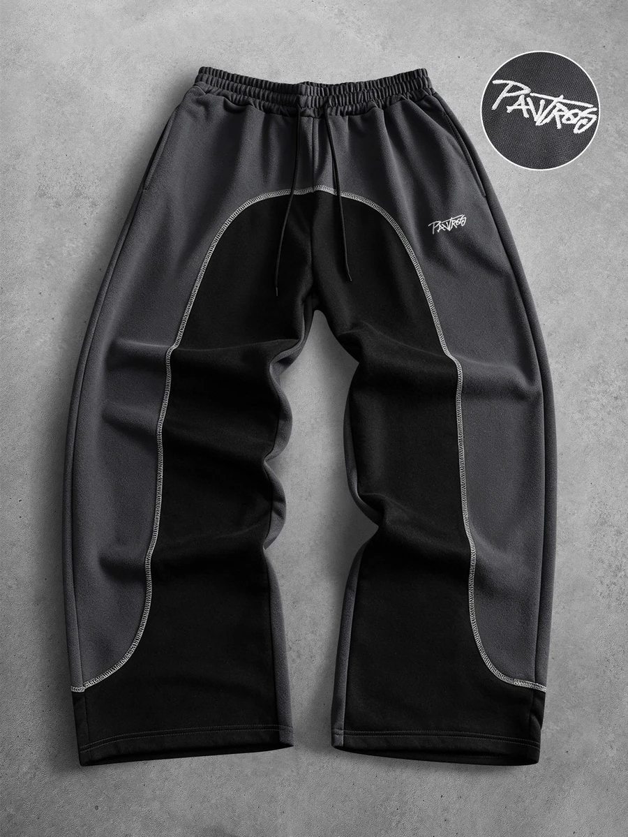 PAVTROS Pantalones de chándal casuales para hombre con bloques de color, cintura con cordón y estampado de letras - Multicolor - Ver 1