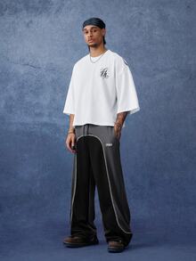PAVTROS Pantalones de chándal casuales para hombre con bloques de color, cintura con cordón y estampado de letras - Multicolor - Ver 5