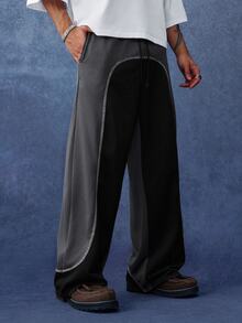 PAVTROS Pantalones de chándal casuales para hombre con bloques de color, cintura con cordón y estampado de letras - Multicolor - Ver 6