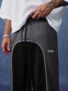 PAVTROS Pantalones de chándal casuales para hombre con bloques de color, cintura con cordón y estampado de letras - Multicolor - Ver 7
