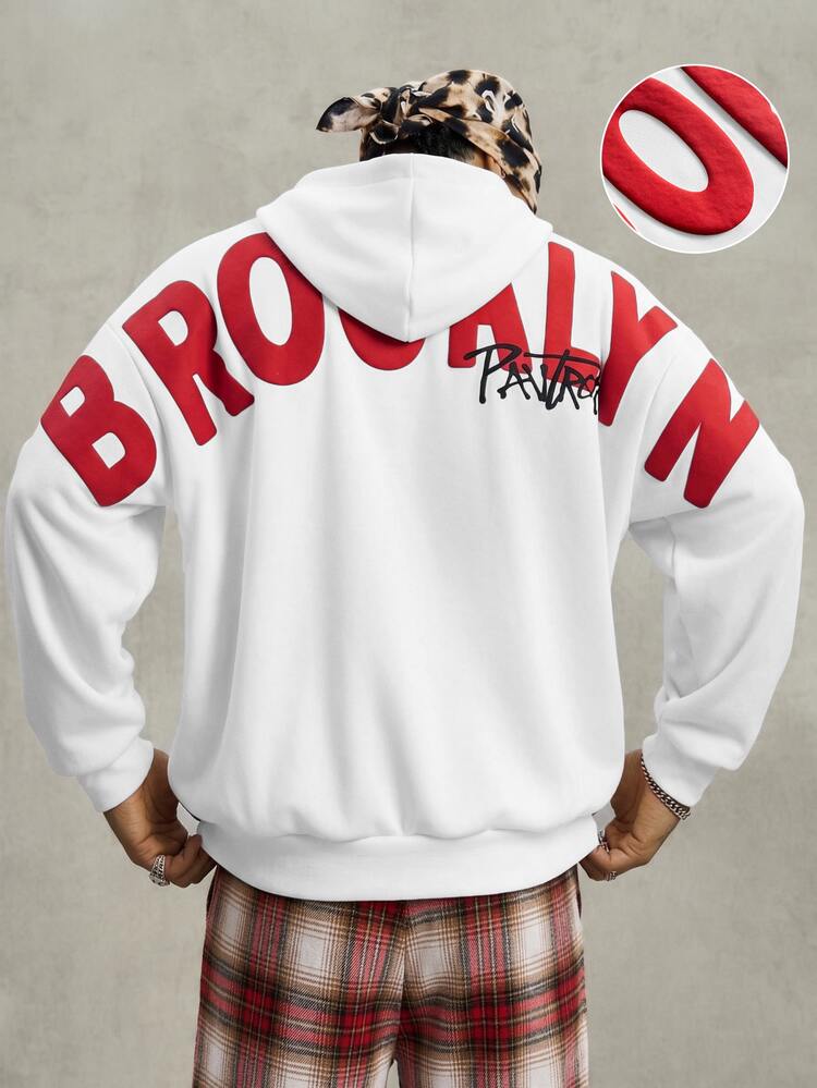 PAVTROS Men's 3D Letter Pattern Hooded Casual Daily Long Sleeve Sweatshirt - White - View 3