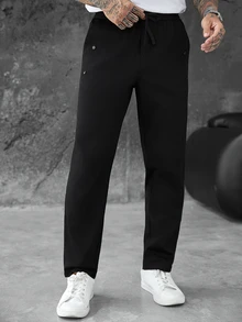 SLATEMANN Men's Business Casual Drawstring Waist Pocket Pants For Daily Office Wear - Black - View 6