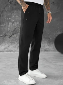SLATEMANN Men's Business Casual Drawstring Waist Pocket Pants For Daily Office Wear - Black - View 3