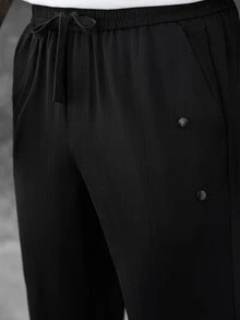 SLATEMANN Men's Business Casual Drawstring Waist Pocket Pants For Daily Office Wear - Black - View 5