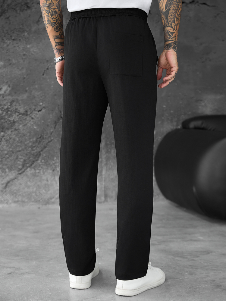 SLATEMANN Men's Business Casual Drawstring Waist Pocket Pants For Daily Office Wear - Black - View 2