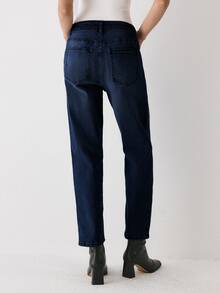 YARNWELL Women's Fashion Low Waist Slight Stretch Cat Whisker Washed Denim Jeans - Dark Wash - View 2