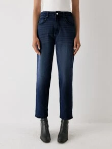 YARNWELL Women's Fashion Low Waist Slight Stretch Cat Whisker Washed Denim Jeans - Dark Wash - View 7