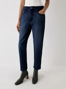 YARNWELL Women's Fashion Low Waist Slight Stretch Cat Whisker Washed Denim Jeans - Dark Wash - View 8