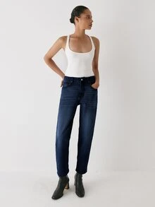 YARNWELL Women's Fashion Low Waist Slight Stretch Cat Whisker Washed Denim Jeans - Dark Wash - View 6