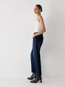 YARNWELL Women's Fashion Low Waist Slight Stretch Cat Whisker Washed Denim Jeans - Dark Wash - View 4