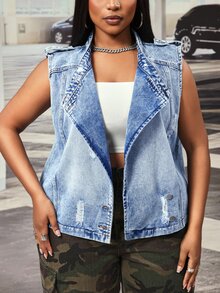 Slaydiva Summer New Button Loose Plus Size Denim Jacket Vacation Light Blue - Blue - View 4