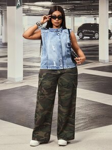 Slaydiva Summer New Button Loose Plus Size Denim Jacket Vacation Light Blue - Blue - View 7