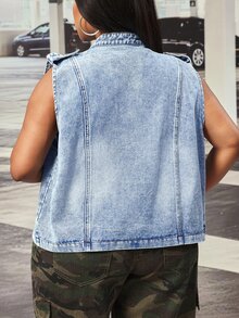 Slaydiva Summer New Button Loose Plus Size Denim Jacket Vacation Light Blue - Blue - View 2