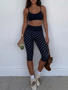 Pariaura 2pcs/Set Musim Semi/Panas Baru Motif Polkadot Multiwarna Tali Tipis Berkerut Tanpa Kawat Belakang Set Olahraga Wanita Kasual untuk Kebugaran - MultiWarna - View 6
