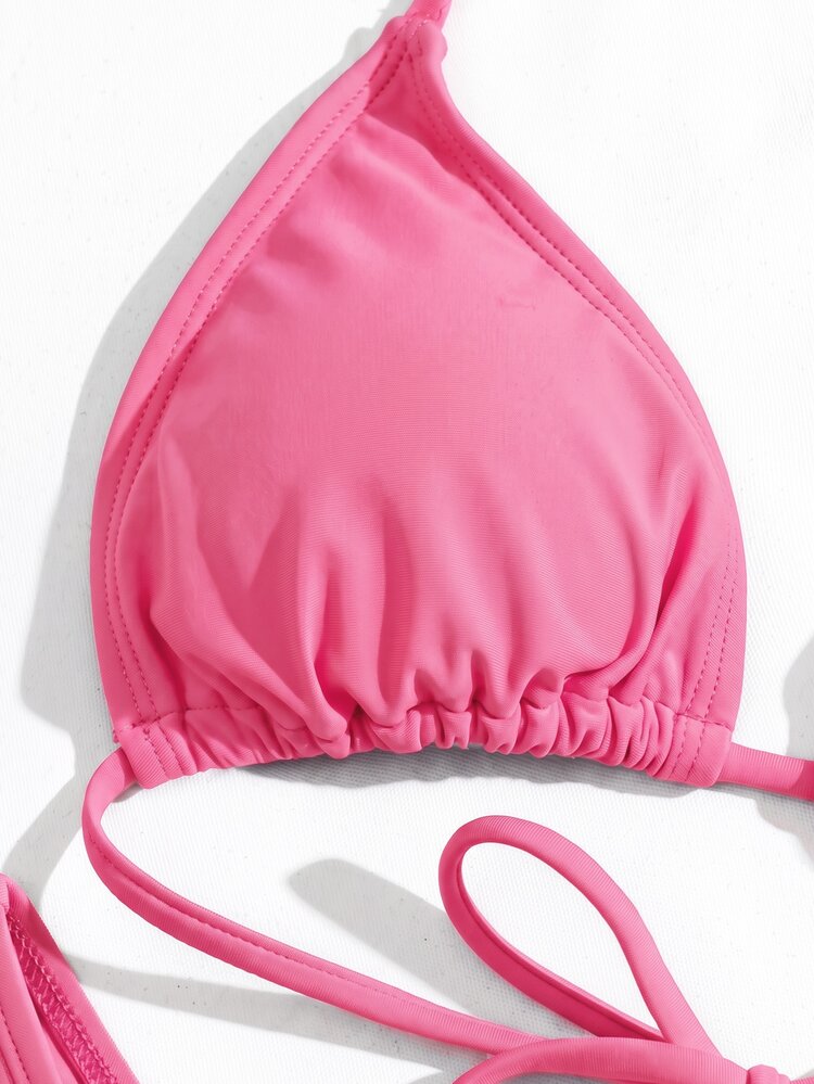 Swim Vcay Solid Color Two-Piece Swimwear For Vacation And Beach - Hot Pink - View 6