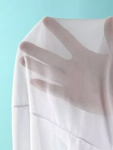 SHEIN Swim 1件装女士白色网纱透视深V领宽松连体裤，性感长袖沙滩罩衫，时尚休闲春夏度假旅行派对必备单品，适合海滩拍照和外出游玩 - 白色 - 查看 8