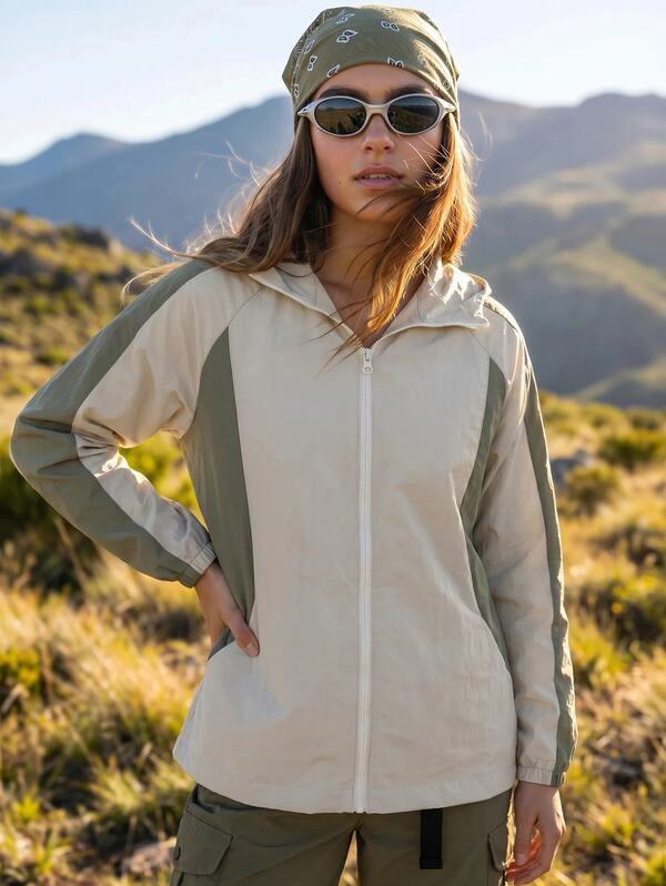 WanderVale Women's Colorblock Raglan Long Sleeve Zip-Up Sports Jacket