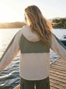 WanderVale Women's Colorblock Raglan Long Sleeve Zip-Up Sports Jacket - Apricot - View 2