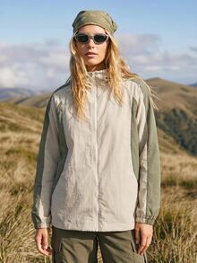 WanderVale Women's Colorblock Raglan Long Sleeve Zip-Up Sports Jacket - Apricot - View 3