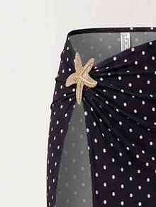 Swim Oasis 1件女款黑色底白波點印花罩裙 - 黑色 - 查看 7