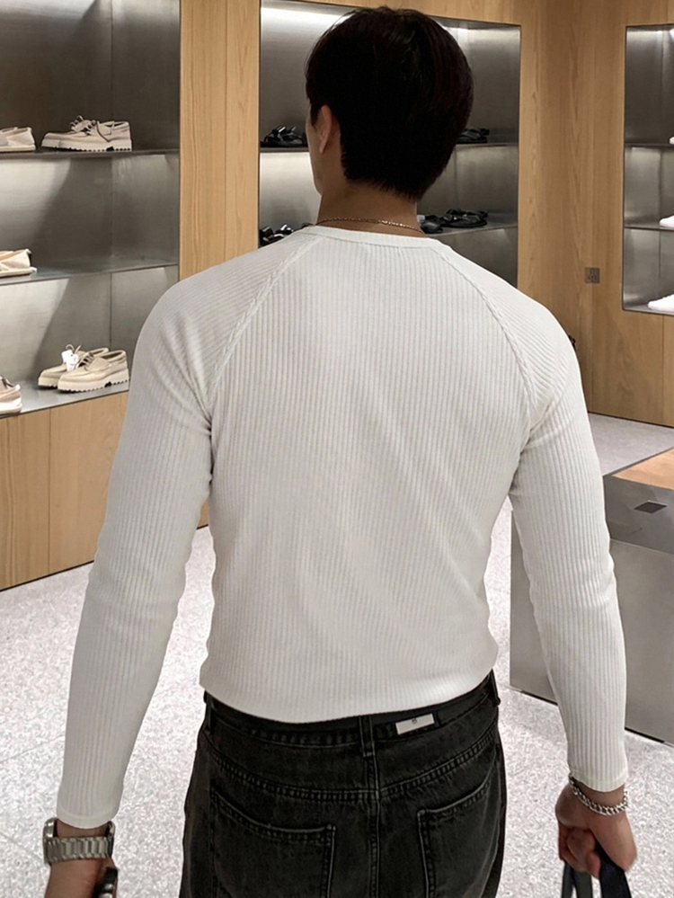 DAZY Kortärmad slim fit vit herrt-shirt i högelastiskt ribbat tyg för hösten - Vitt - Visa 2