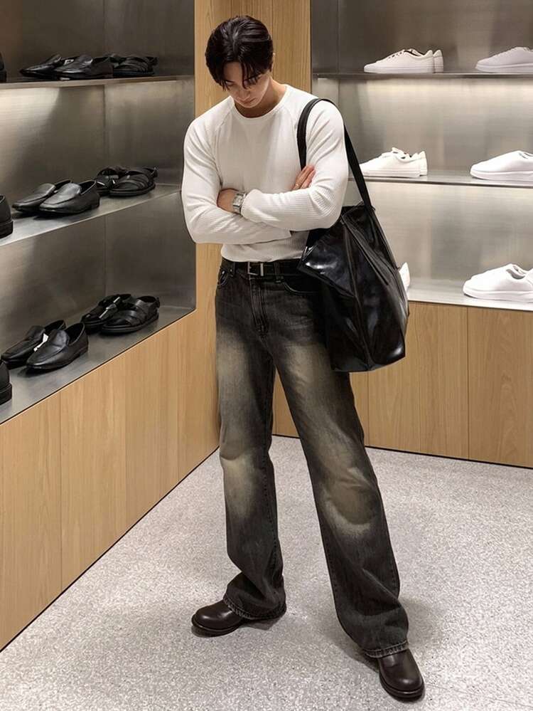 DAZY Kortärmad slim fit vit herrt-shirt i högelastiskt ribbat tyg för hösten - Vitt - Visa 3