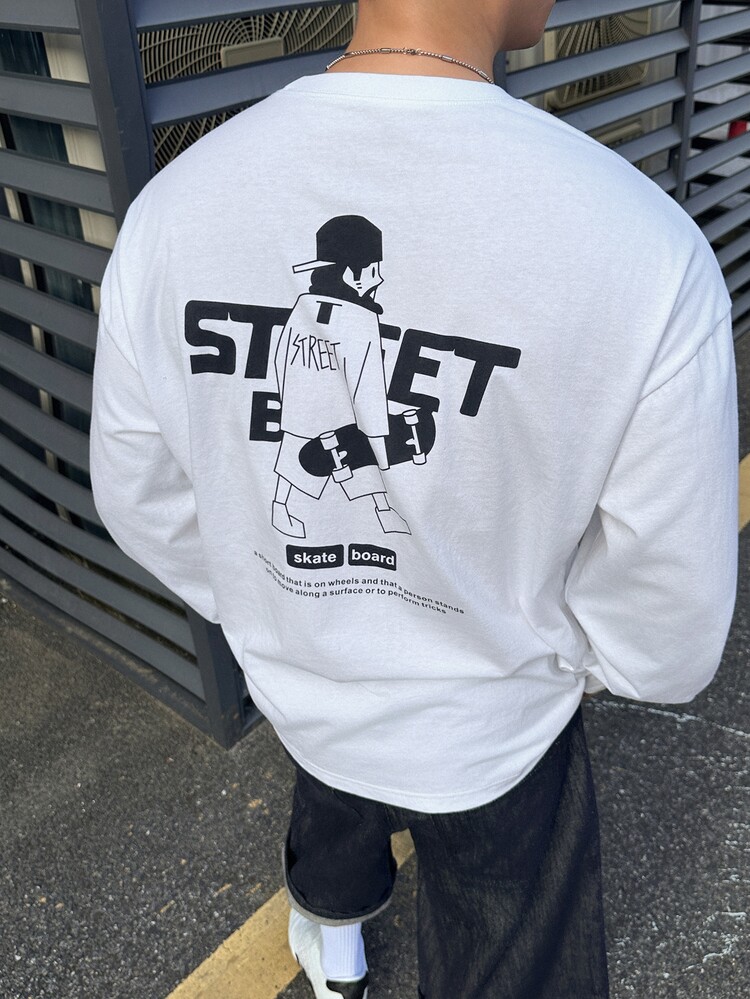 DAZY Casual Cartoon Slogan Print Long Sleeve Men's T-Shirt Fall - White - View 6