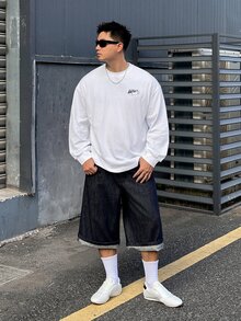 DAZY 休閒卡通標語印花長袖男士T恤 秋季 - 白色 - 查看 3
